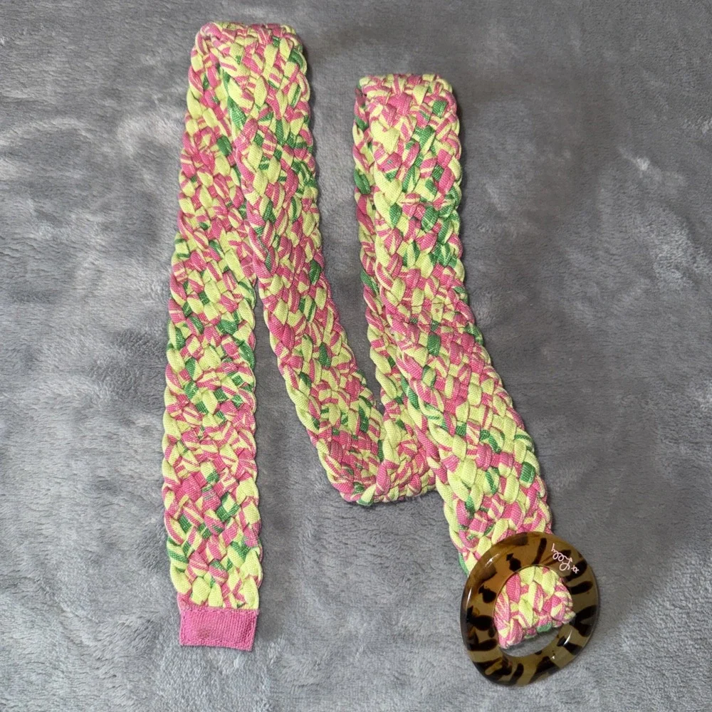 Lilly Pulitzer Multicolor Pink Green Belt Tortoise Buckle Size XL Colorful